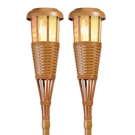 Newhouse Lighting Solar LED Island Torches w/Flickering Flame, Dusk to Dawn, Bamboo, PK2 FLTORCH2